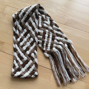 Brown & Cream Woven Fringe Scarf - Home Accents